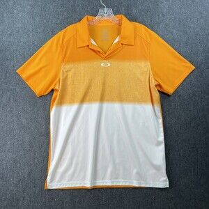 Oakley Hydrolix Polo Shirt Mens Orange Gray Trim Golf Tennis Outdoor Medium EUC